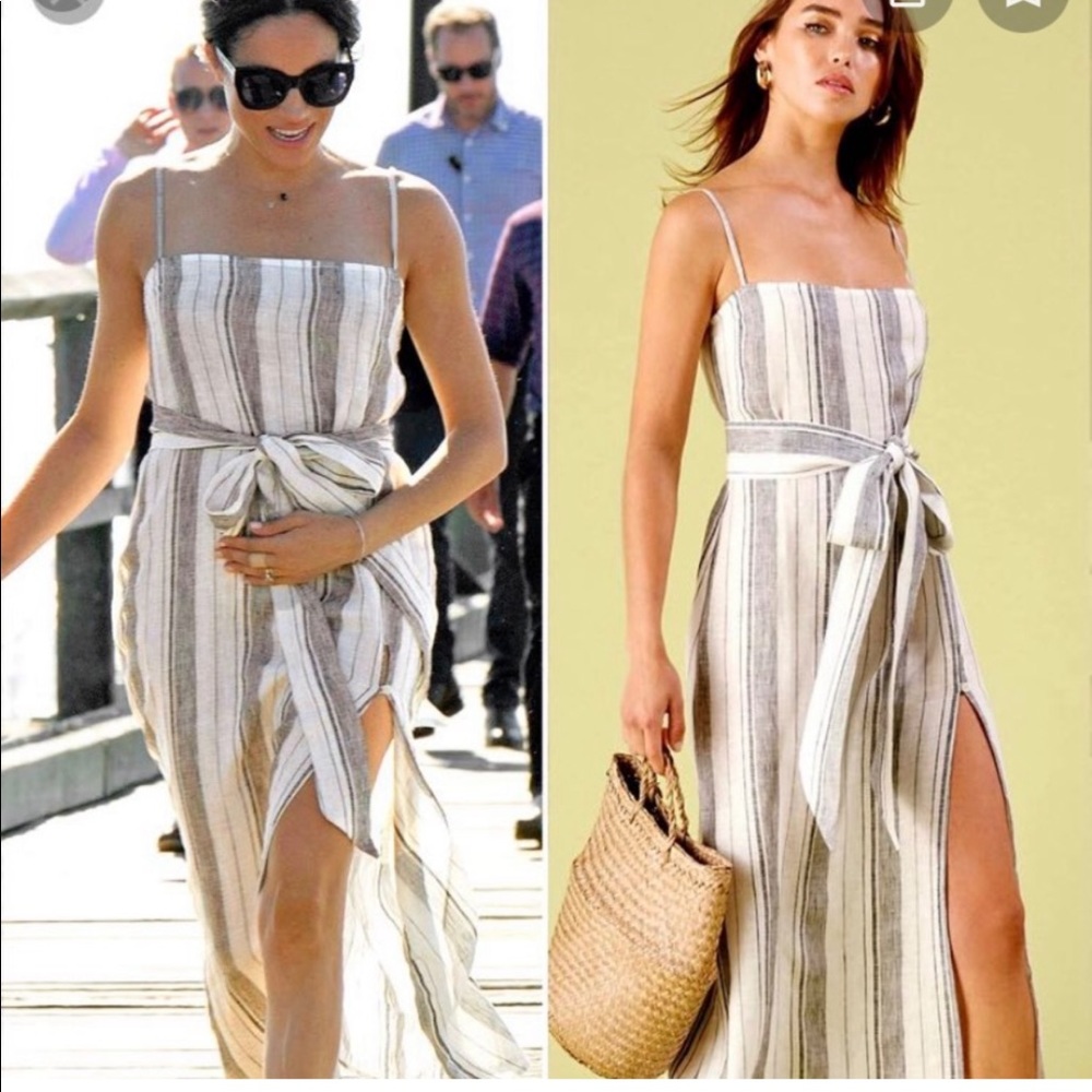 Reformation Pineapple Dress ASO Meghan Markle XS Stripe Linen
